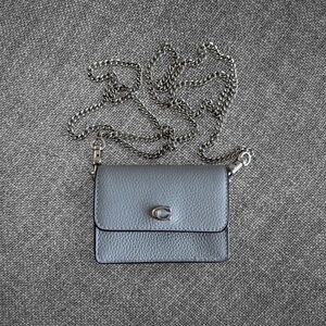 Coach Light Gray Chain Wallet With Flap Closure